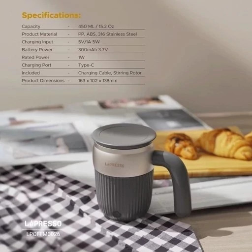 ماگ همزن دار مغناطیسی 450 میلیی لیتر لپرسو LP026