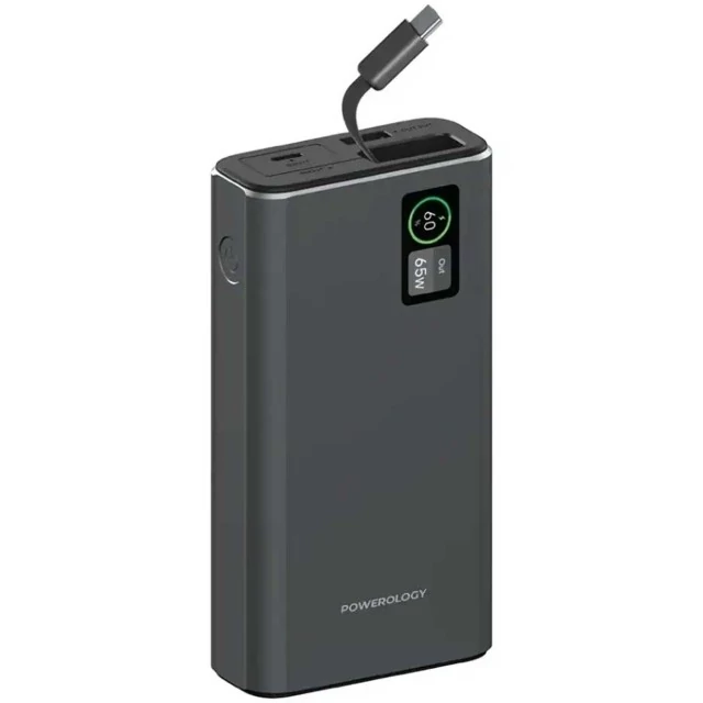 پاوربانک 20000 فست شارژ تایپ سی 65 وات و یو اس بی 30 وات پاورولوژی PPBCHA82-GY Powerology