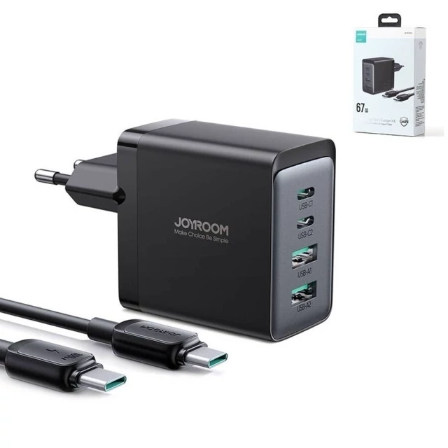 شارژر دیواری تایپ سی و یو اس بی 67 وات با کابل دو سر تایپ سی  جویروم TCG02 JOYROOM TCG02 GaN