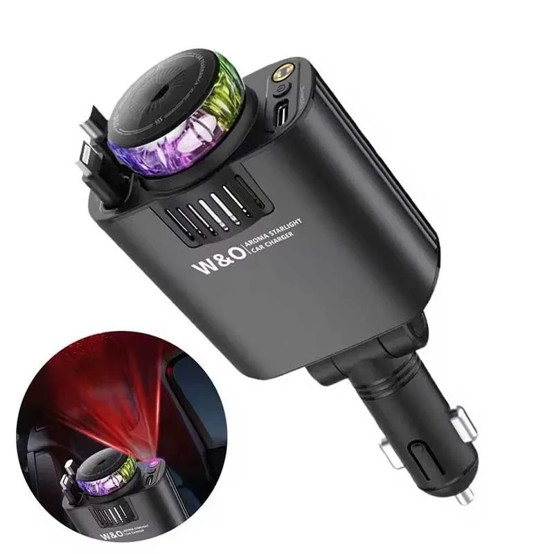 شارژر خودرو 3 کاره 45 وات  فست شارژ   ماشین اصلاح شارژی ک خوشبوکننده آروماتراپی چراغ LED ستاره ای