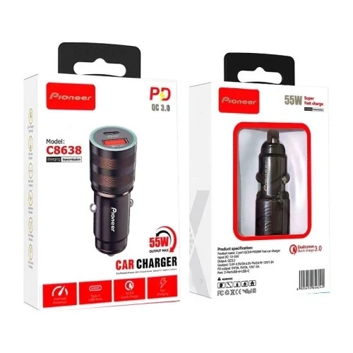 شارژر فندکی فست شارژ پایونیر PIONEER C8638 55W