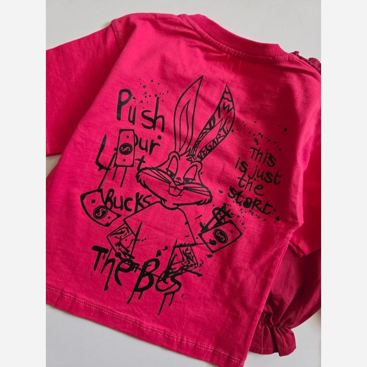 ست بلوز و شلوارک دخترانه طرح خرگوش مناسب 2 تا 9 سال جنس نخ پنبه و کتان
