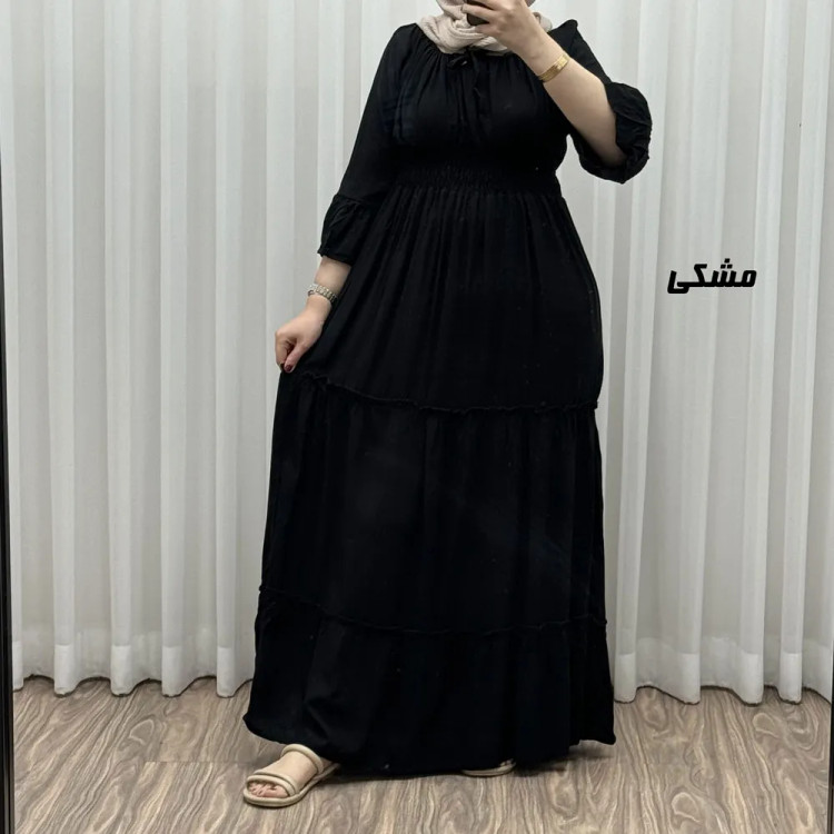 پیراهن ساحلی زنانه نخی مدل پرنسسی فری سایز مناسب تا 48 با کمربند