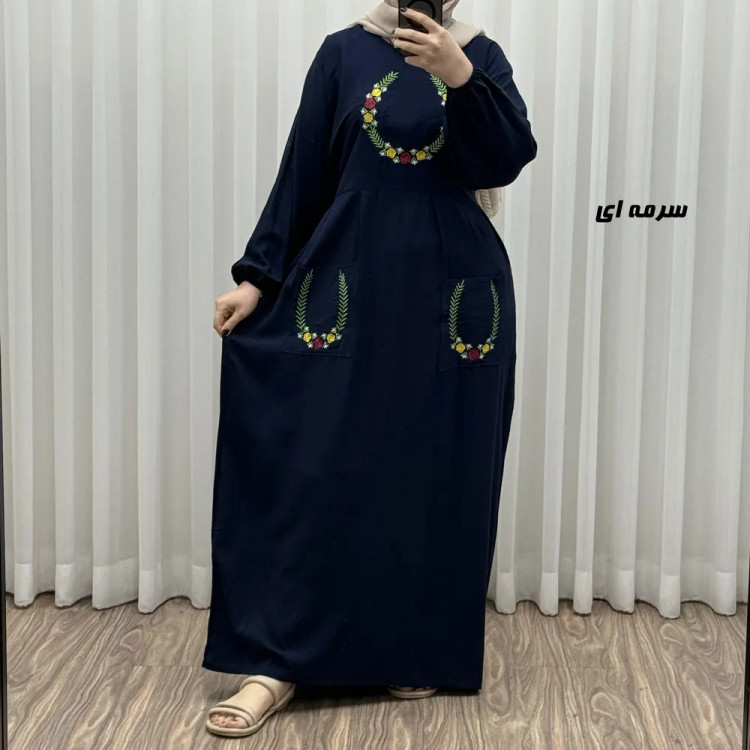 پیراهن نخی گلدوزی زنانه مدل خاطره فری سایز مناسب تا 48