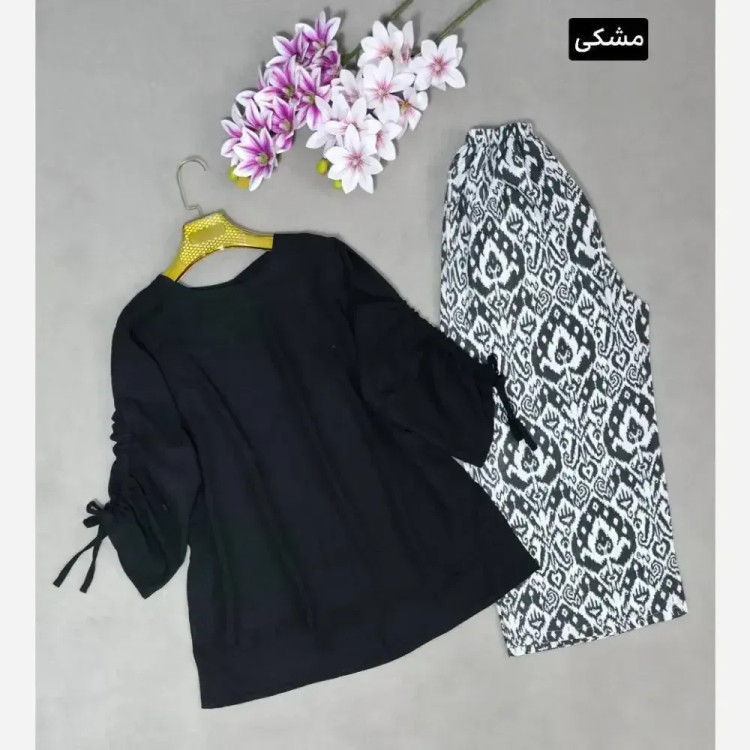 ست آناهیتا شومیز شانتون صوفیا و شلوار نخی اعلا فری سایز رنگبندی کرم سبز نسکافه مشکی دارچینی