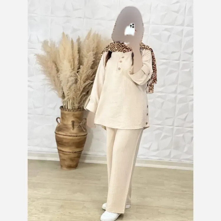 ست شومیز و شلوار زنانه مدل بغل دکمه جنس سوپر آیوا فری سایز