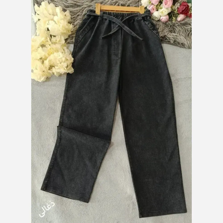 شلوار بگ جین زنانه کمر کش و کمربند دار مدل 272 در سه رنگ