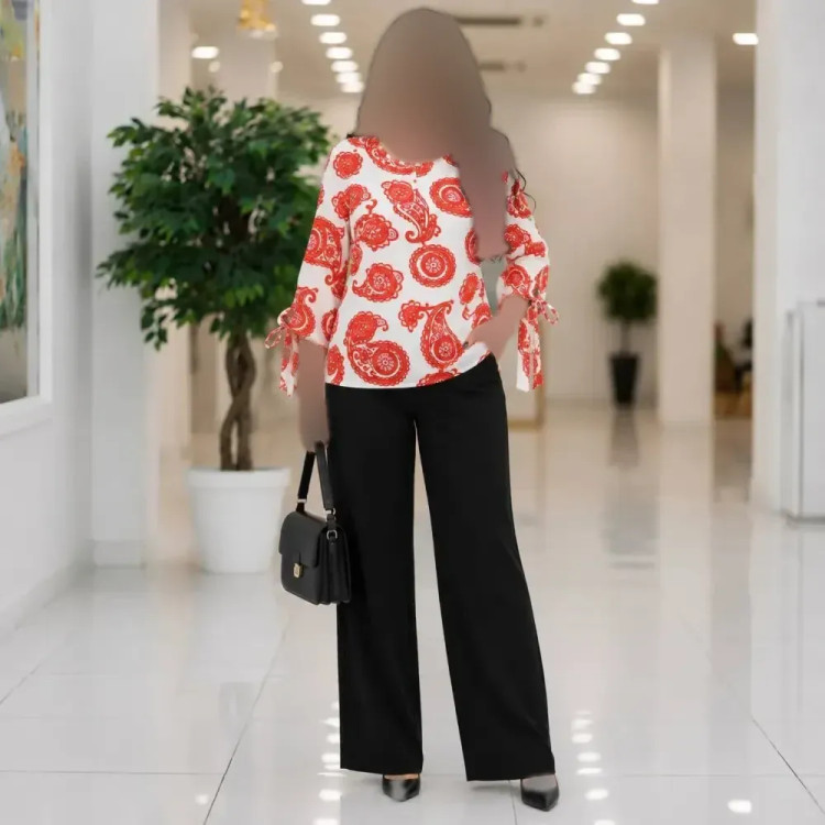 شومیز زنانه مدل الیزه طرح دار تابستانی آستین بنددار