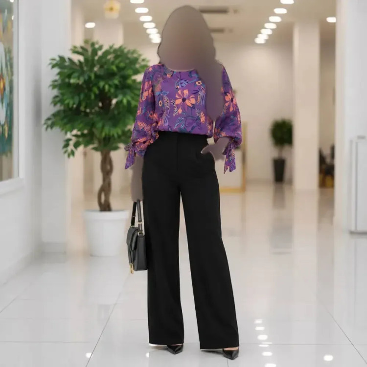 شومیز زنانه مدل الیزه طرح دار تابستانی آستین بنددار