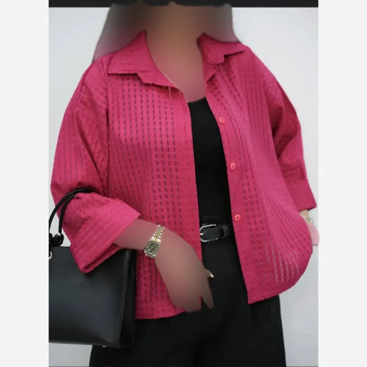 شومیز زنانه حصیری شیشهای آستین سه ربع پاکتی فری سایز