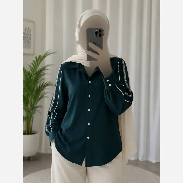 شومیز زنانه حصیری شیشهای آستین سه ربع پاکتی فری سایز