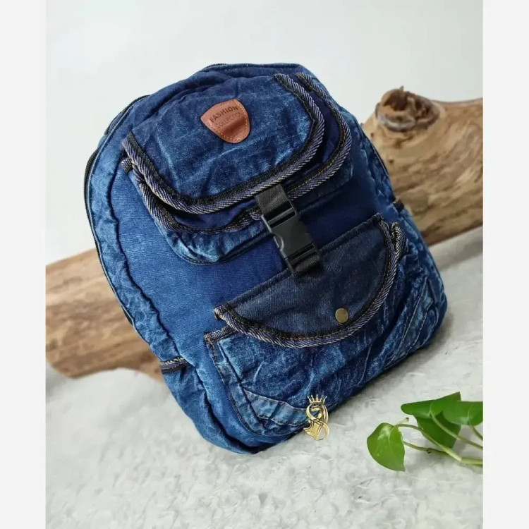 کوله پشتی جین مدل یکتا رنگ آبی ابعاد 40 در 30 سانتی متر