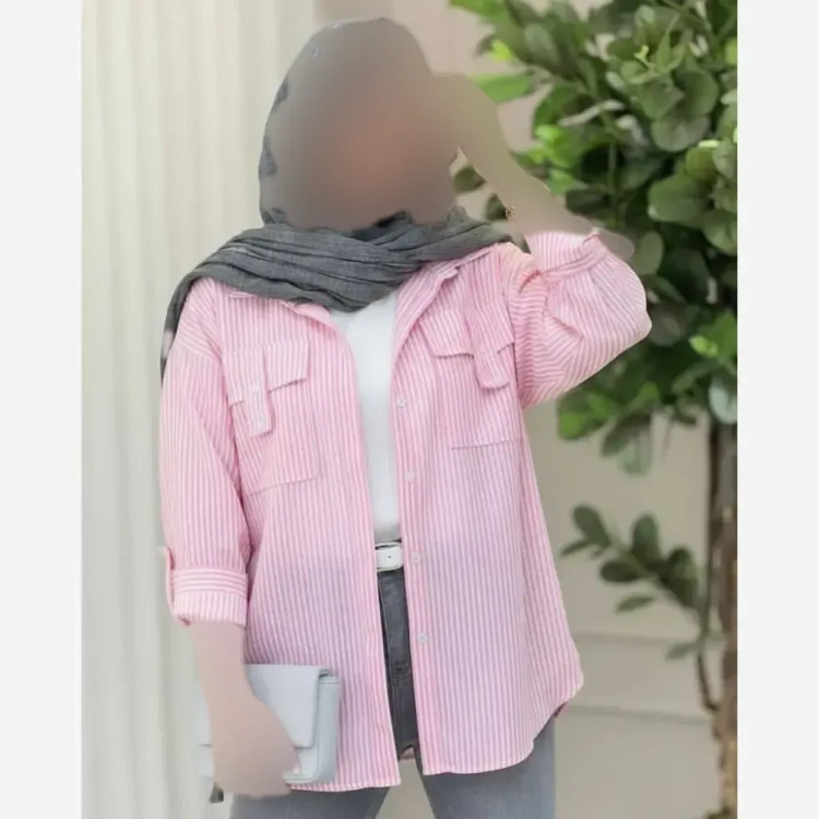 شومیز نخی راه راه مدل جیب صلیبی فری سایز زنانه