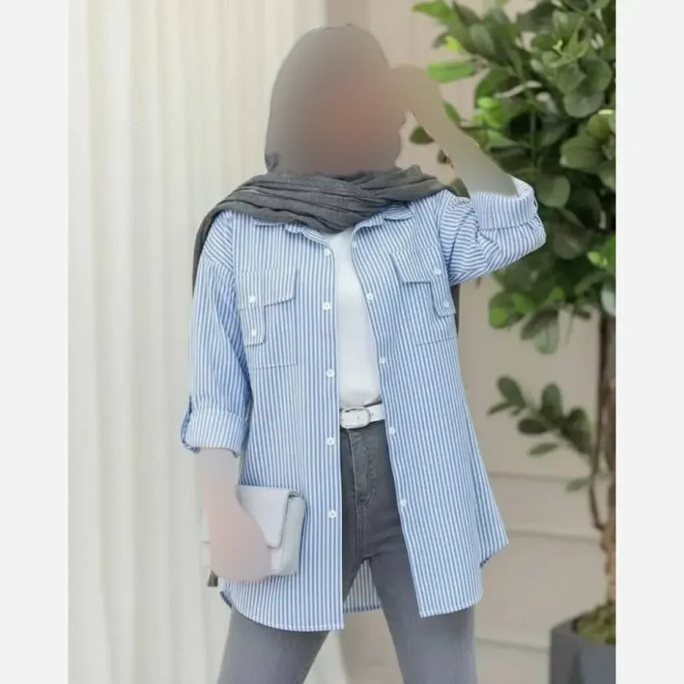 شومیز نخی راه راه مدل جیب صلیبی فری سایز زنانه
