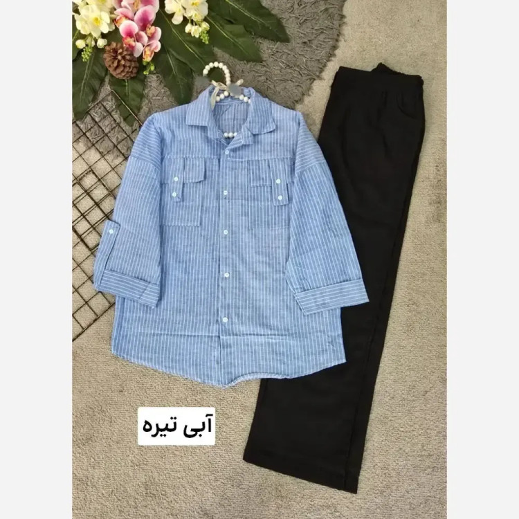 شومیز نخی راه راه مدل جیب صلیبی فری سایز زنانه