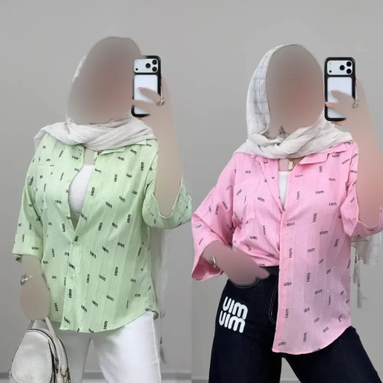 شومیز زنانه نگین دار جنس ینزی فری سایز رنگ پاستیلی