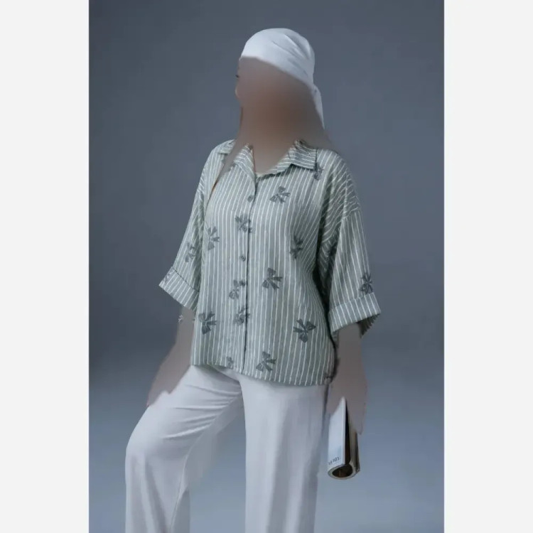 شومیز راه راه زنانه جنس ایوا کاملس نگین دار فری سایز 38 تا 46