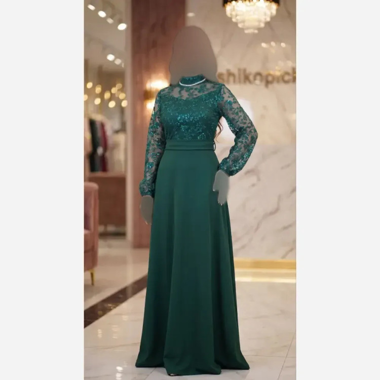 پیراهن مجلسی زنانه مدل هاریکا جنس فلامنت و تور رنگ مشکی قد 160