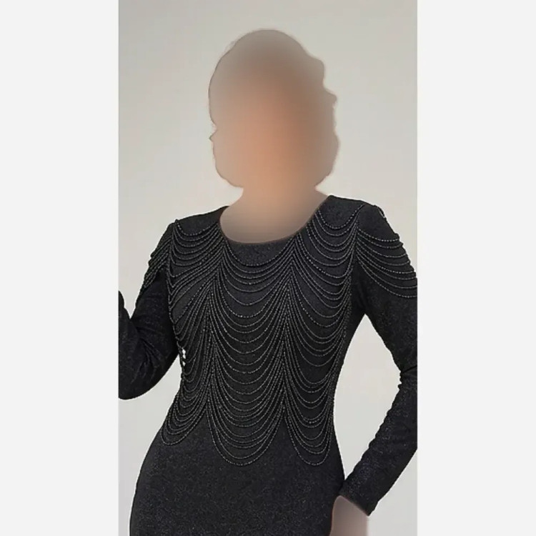پیراهن مجلسی زنانه مدل روناک جنس لمه با تزئینات منجوق و کریستال قد 150