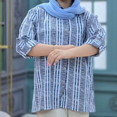 مانتو زنانه راه راه آستین پاکتی