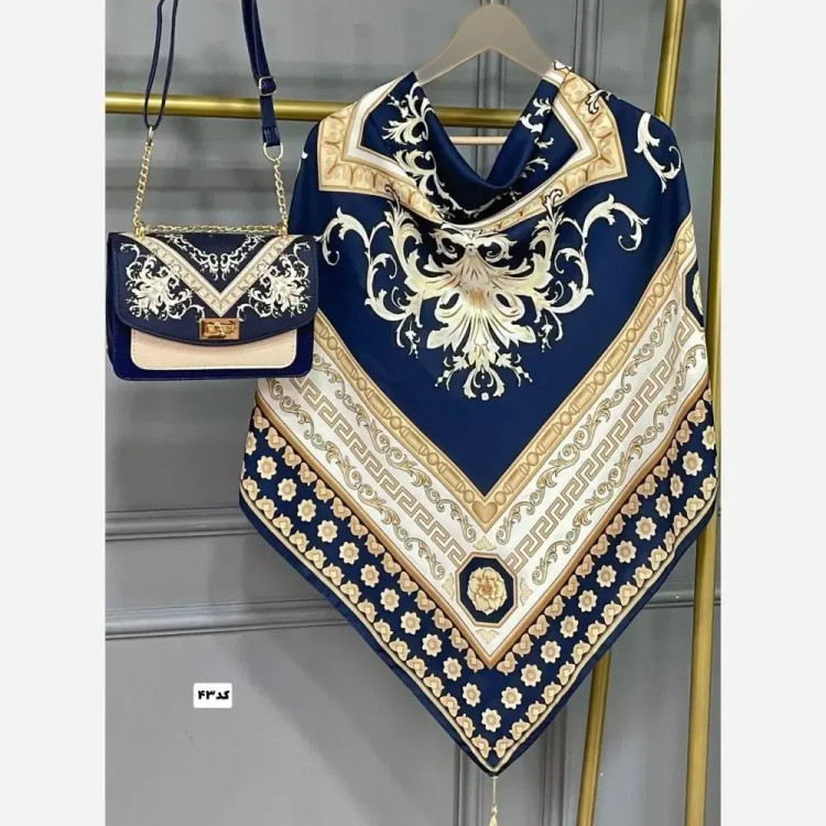 ست کیف و روسری زنانه مدل سلینا جنس مخمل و چرم صنعتی به همراه روسری نخی منگولهدار