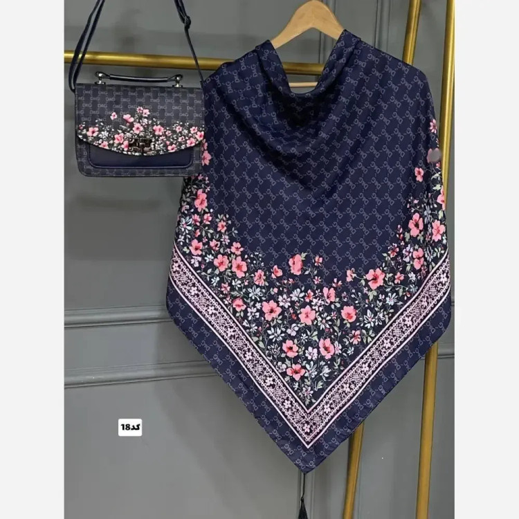ست کیف و روسری گلسا جنس مخمل و چرم صنعتی با روسری نخی منگولهدار