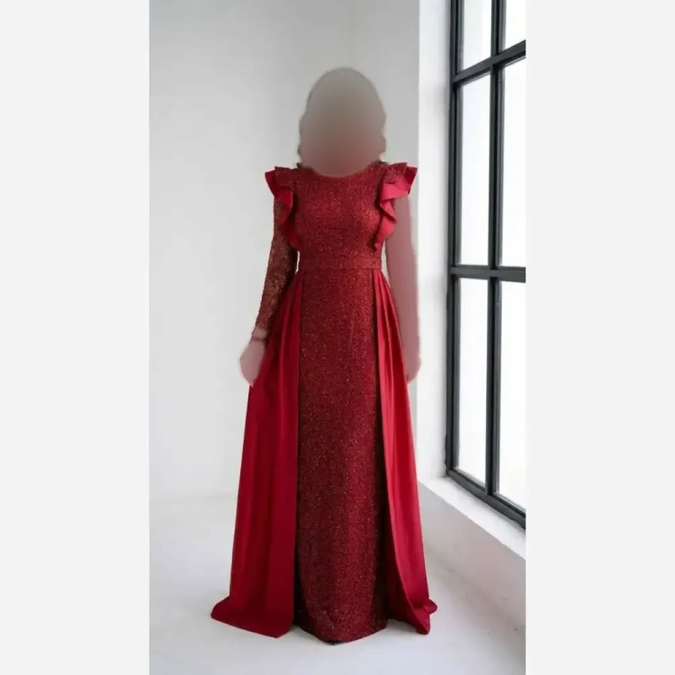 پیراهن مجلسی زنانه حریر سایز بزرگ کاپدار بالاتنه دانتل سنگدوزی شده مشکی