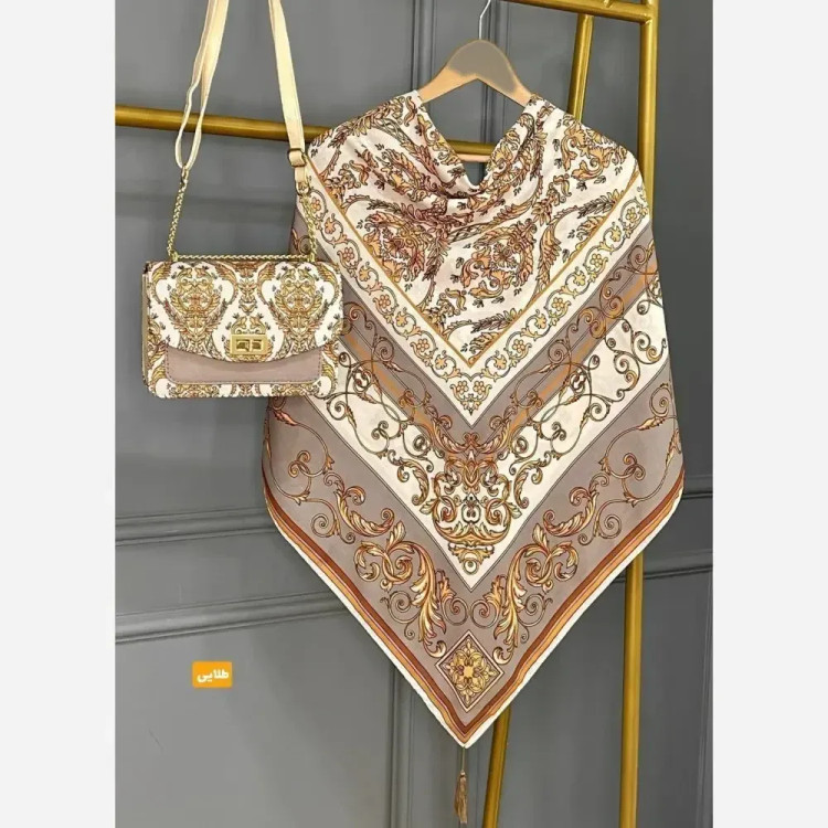 ست کیف و روسری الیزابت با کیف مخمل و چرم و روسری نخی منگوله دار