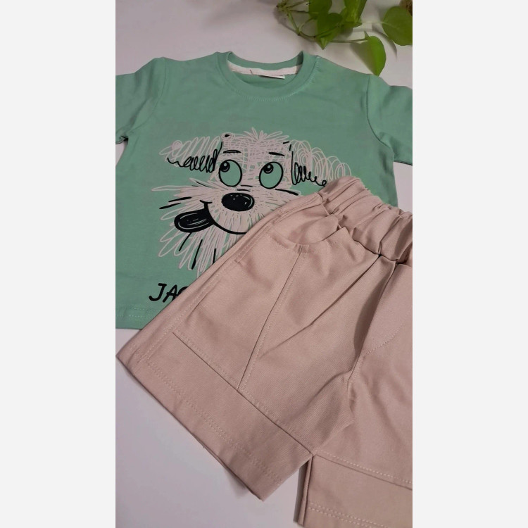 ست تیشرت و شلوارک پسرانه طرح هاپو جنس پنبه یک رو