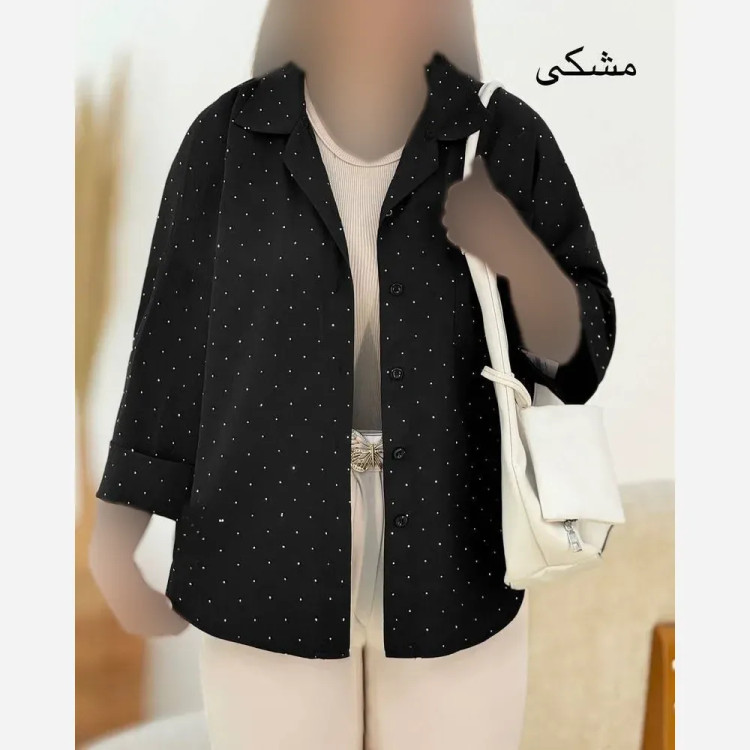 شومیز زنانه رستا جنس شانتون مشکی نگیندار فری سایز 38 تا 46