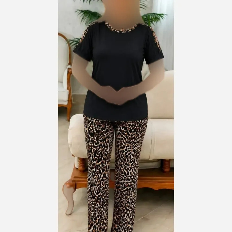 ست تیشرت و شلوار زنانه مدل پرنس جنس ویسکوز کش سایز فری 38 تا 48