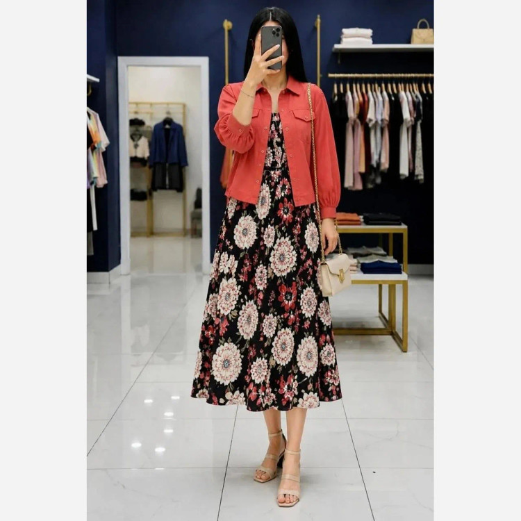 سارافون ساحلی گل فلامنت و لنین زنانه سایز 38 تا 46
