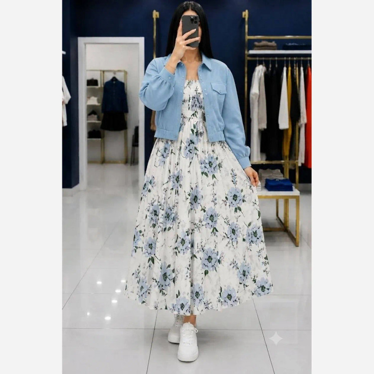 سارافون ساحلی گل فلامنت و لنین زنانه سایز 38 تا 46
