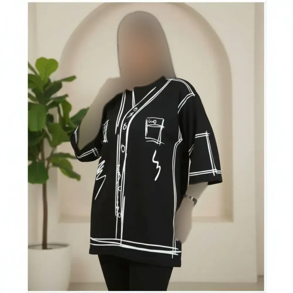 تیشرت لش طرح پیراهنی نخ پنبه دورو اسپرت مشکی فری سایز