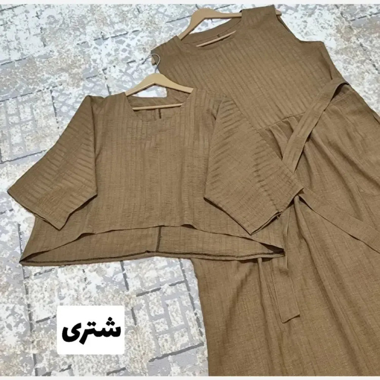 ست شومیز دامن پلنگی جنس الیزه و مازراتی فری سایز تا 48 با کمربند چرم