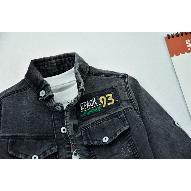 ست سه تکه پسرانه کت جین و شلوار و تیشرت رنگ زغالی