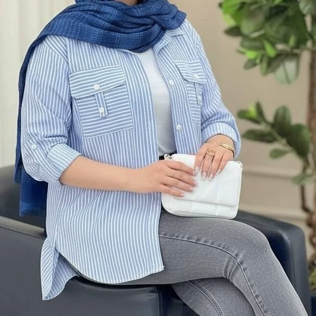 شومیز بهاری نخی راه راه بسیار با کیفیت و خنک
