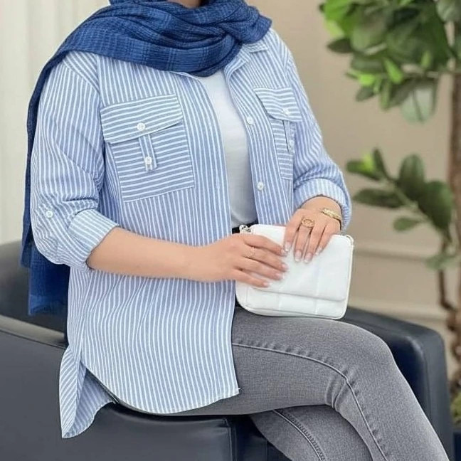 شومیز بهاری نخی راه راه بسیار با کیفیت و خنک