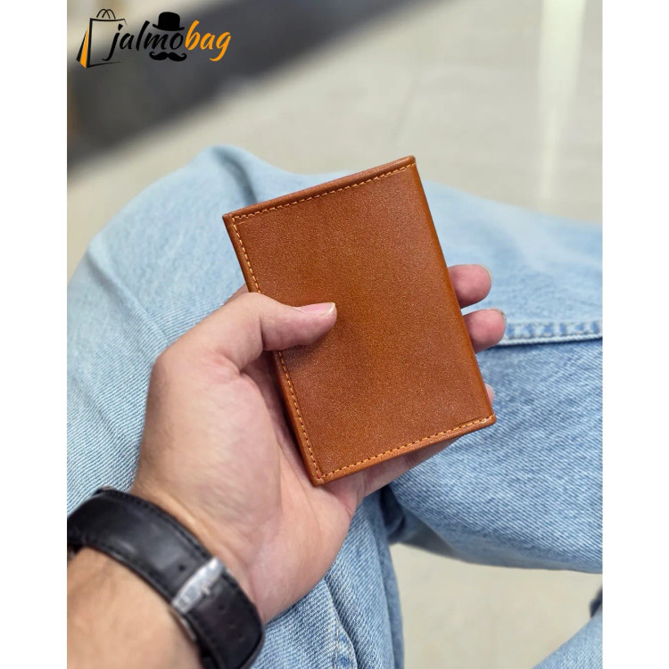 جاکارتی چرم طبیعی گاوی مدل برگی دارای 4 جای کارت