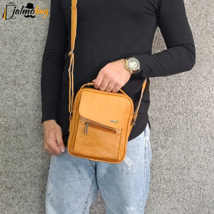 کیف دوشی چرمی اسپرت بزرگ چرم صنعتی مشکی خردلی قهوهای تیره