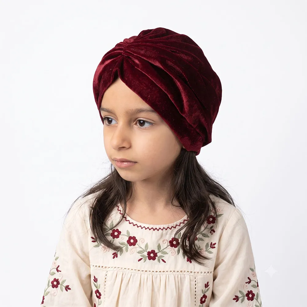 توربان دخترانه مخمل زرشکی مناسب 8 تا 15 سال