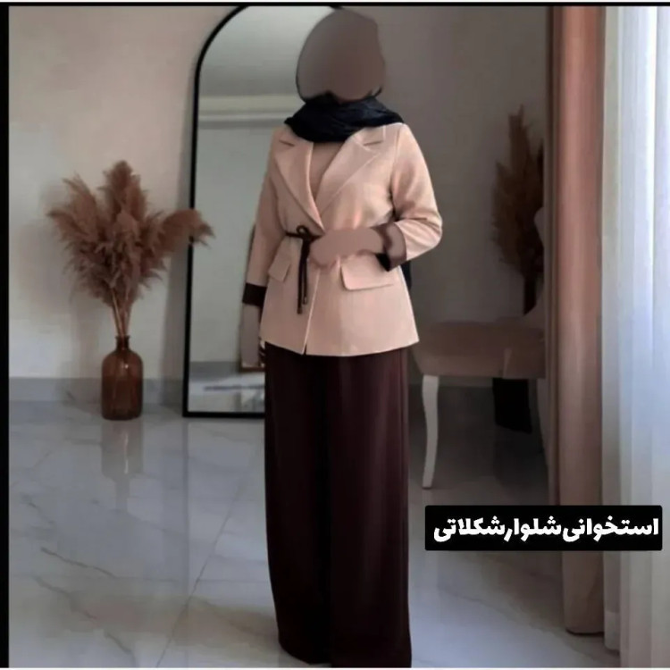 ست و شلوار زنانه مازراتی مدل طنین رنگ مشکی شکلاتی سورمهای کرمنسکافهای فری سایز
