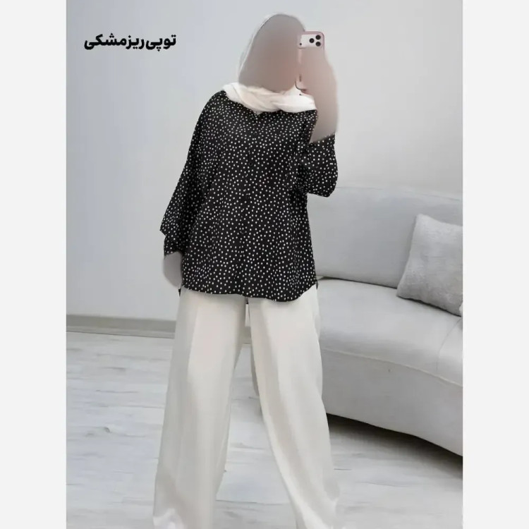 شومیز طرحدار چیچک جنس کرپ الیزه چاپی فری سایز