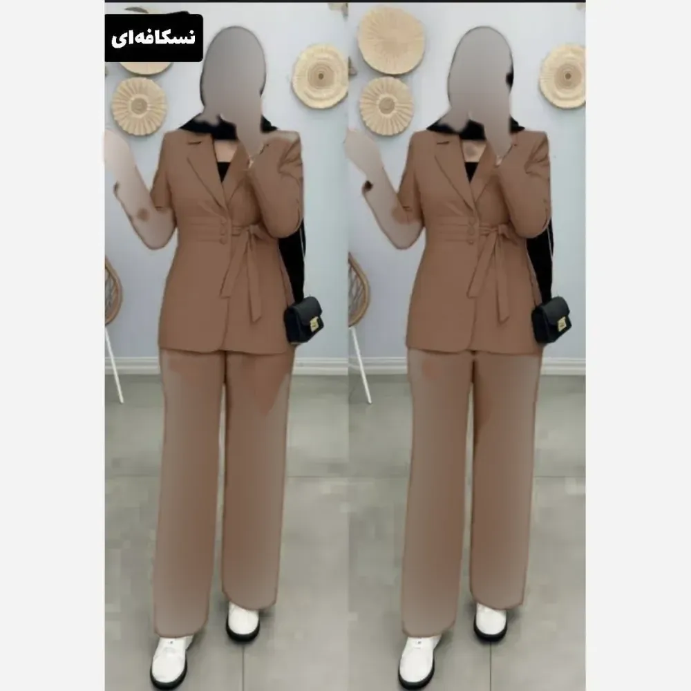 سه تیکه زنانه مدل عسل وست و دامن شانتون شومیز داکرون سایز فری تا 48