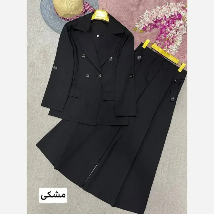 کت و شلوار زنانه رویا لنینت سایزبندی 38 تا 48 در رنگ مشکی سبز نسکافه