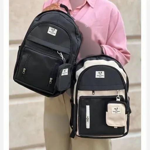 کوله پشتی زرین دیبا ضد آب با کیفیت عالی و سه زیپ و جای قمقمه اندازه 40*28 سانت مشکی کرم و تمام مشکی