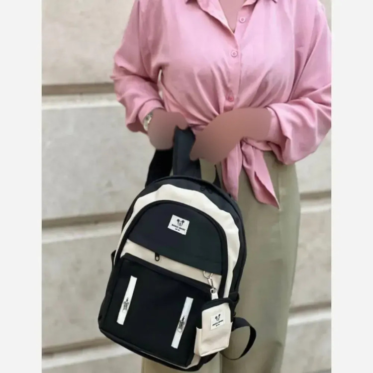 کوله پشتی زرین دیبا ضد آب با کیفیت عالی و سه زیپ و جای قمقمه اندازه 40*28 سانت مشکی کرم و تمام مشکی