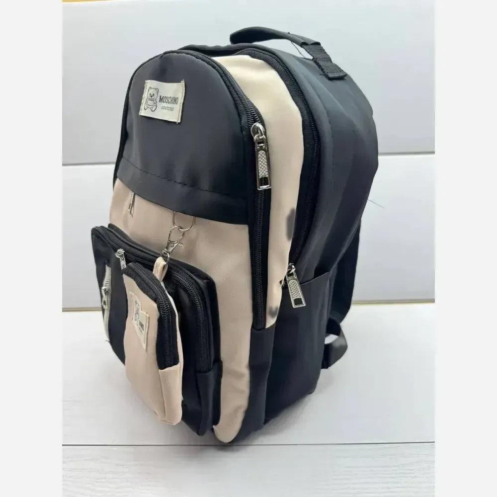 کوله پشتی زرین دیبا ضد آب با کیفیت عالی و سه زیپ و جای قمقمه اندازه 40*28 سانت مشکی کرم و تمام مشکی