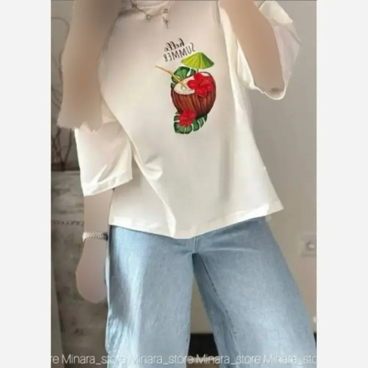 تیشرت باکسی هاوایی نخ پنبه فری سایز