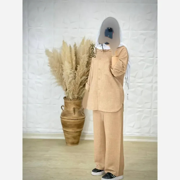 ست مانتو شلوار تابستانه شانتون نخ درجه یک فری سایز